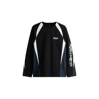 H&M男装T恤2024秋季时尚宽松潮流圆领印花薄款长袖上衣1238242 黑色/绿松石色 180/124