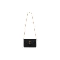 YSL/圣罗兰 女士黑色字母标志颗粒纹理压花皮革链条钱包斜挎包