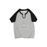 Gap女装2024夏季小U字领撞色插肩短袖T恤柔软亲肤女友T873956 灰色 165/84A(M) 亚洲尺码