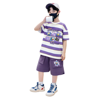 【撞色条纹T&多口袋工装裤】2025夏季唐老鸭男童两件套