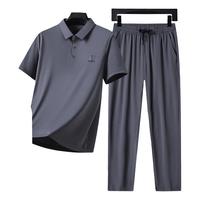 老爷车爸爸夏季套装冰丝短袖t恤男中老年人polo上衣服父亲节实用 灰色 S (165) 【体重95-115斤】