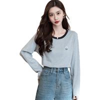 Baleno 班尼路 洋气拼色圆领休闲百搭宽松直筒时尚印花冬季爆款女式长袖T恤