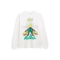 Gap x JEREMY VILLE联名男女同款长袖T恤841240休闲上衣 白色 165/84A(XS)亚洲尺码