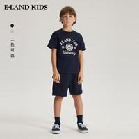 E·LAND KIDS衣恋夏季男女童学院风logo印花T恤短裤套装 M/Grey麻灰色/18 140 cm