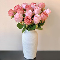 餐将军 玫瑰花仿真花 10支装保加利亚粉玫瑰 客厅餐桌装饰摆件