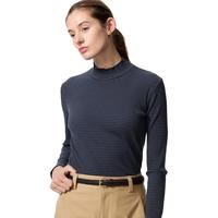 优衣库 女装罗纹条纹高领T恤/长袖481026 69 藏青色 M /160/84A