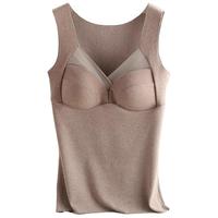 雅鹿保暖德绒背心女士两件装内搭秋冬加绒无痕一体带胸垫无袖上衣打底 卡其+黑色 XL (80-110斤)