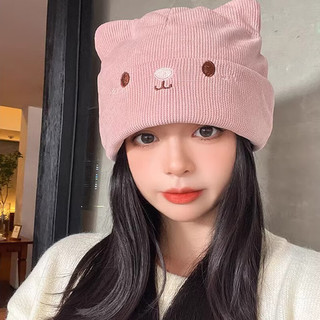 韫舜帽子女款2025秋冬季产后月子帽可爱女士保暖针织帽冬款 猫猫月子帽两件装【粉色+米色】 均码
