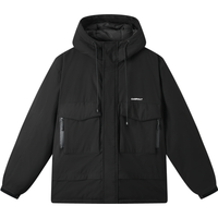 gxgjeans 冬季保暖黑色大口袋短款连帽羽绒服男式羽绒服男