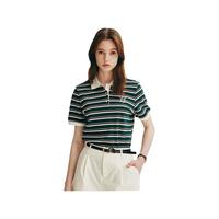 ELAND衣恋T恤女POLO领翻领撞色条纹棉感舒适短袖上衣2024夏季 猎人绿(62)Hunter M/165