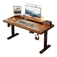 锦需实木电动升降桌电脑桌学习书桌家用卧室电竞桌可升降办公桌工作台 胡桃色100x60x(74-115)cm 单桌