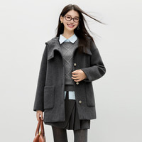 秋水伊人优雅通勤大衣2025年冬季女经典简约连帽领口毛呢大衣