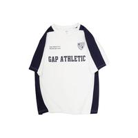 Gap 盖璞 男女款圆领撞色拼接短袖T恤宽松运动上衣T恤 A00814 白色 XXL