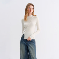 范思蓝恩羊毛不规则斜裁分割针织打底衫女冬季20254049 月光白 M