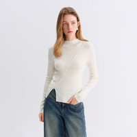 范思蓝恩羊毛不规则斜裁分割针织打底衫女冬季20254049 月光白 L
