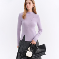 范思蓝恩羊毛不规则斜裁分割针织打底衫女冬季20254049 薄雾紫 S