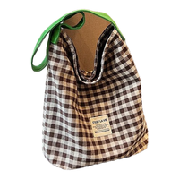  LVOSF 撞色格子 女士水桶包  中包 咖色