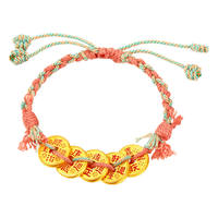 梦金园黄金手链 五帝币硬金转运珠带编绳 生日礼物女送老婆