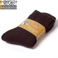 莫代尔加厚羊毛袜冬季保暖超厚纯毛袜长筒袜高筒袜男士加绒毛圈雪地袜子 羊毛袜-棕色 均码 1-双