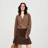 范思蓝恩 复古撞色假两件设计衬衫女冬季2025长袖内搭上衣4434 咖色 M