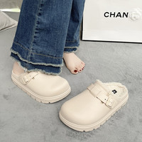 星期六加绒加棉增高棉拖2024冬季百搭小个子复古舒适女鞋拖鞋 卡其色 36