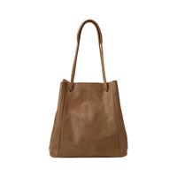 qiuzhen 裘真 软皮水桶包女真皮斜挎单肩通勤包大容量小众头层植鞣牛皮质感包包 大象灰-大号