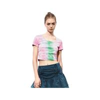 URBAN REVIVO 女装时髦休闲撞色短款修身短袖T恤 UWL440114 冷粉色 XL