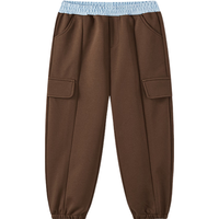 马骑顿（MQD）男童25秋户外登山撞色腰头侧边大口袋工装裤束脚休闲裤 咖啡 160