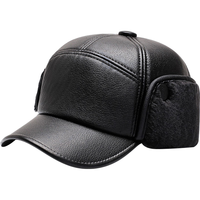 卡帝乐鳄鱼 皮帽子男士秋冬季中老年人保暖鸭舌棒球帽加绒加厚爷爷爸爸老头帽 黑色