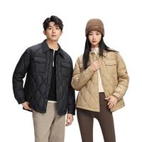 YALU 雅鹿 羽绒服男女同款秋冬季保暖抗寒轻薄款菱格翻领上衣休闲外套 黑色 2XL