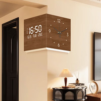 集简季 中古风客厅转角时钟万年历 2025新款电子钟双面挂钟拐角壁灯钟表