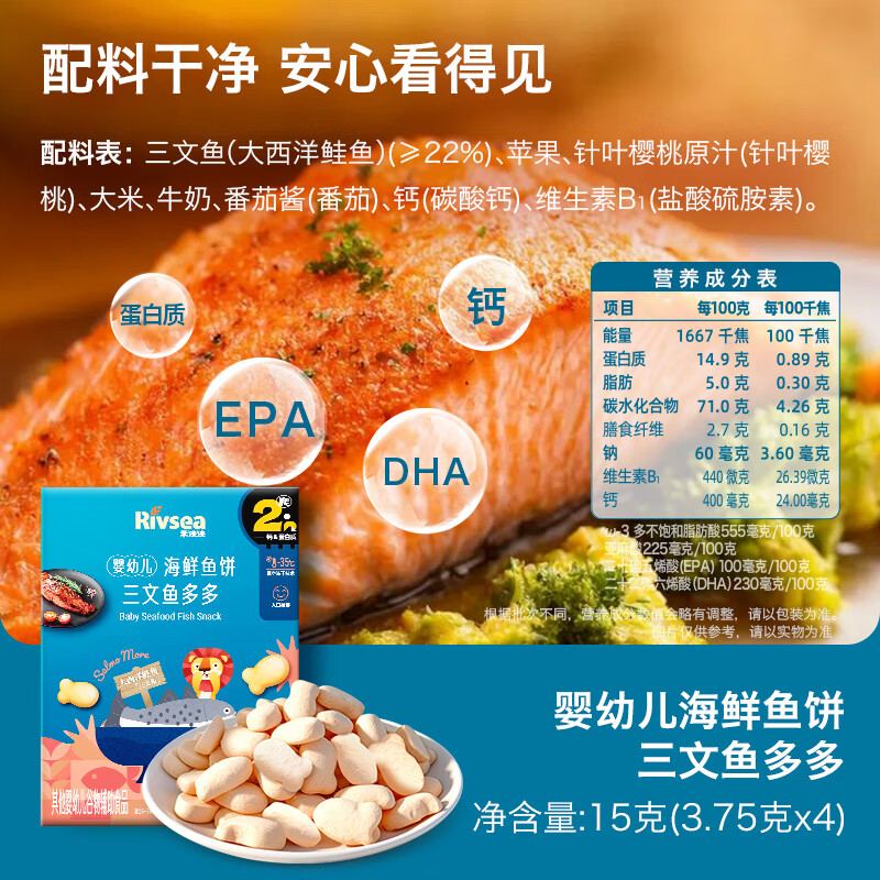 禾泱泱婴幼儿 鳕鱼三文鱼多多溶豆含DHA  宝宝溶豆儿童零食饼6个月以上 【婴幼儿】三文鱼多多鱼饼溶豆15g 【婴幼儿】三文鱼多多鱼饼15g