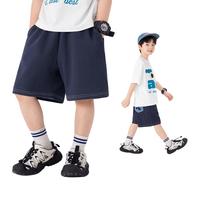 左西男童短裤夏季轻薄透气儿童拼接裤子2025中大童运动裤童装衣服 藏青色 160