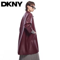DKNY 唐可娜儿 经典百搭小翻领哑光皮革宽松大口袋皮衣时尚外套25秋冬女式外套