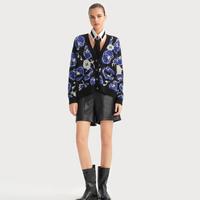 KARL LAGERFELD 羊毛混纺秋冬老钱风花卉提花针织开衫羊毛外套毛衣