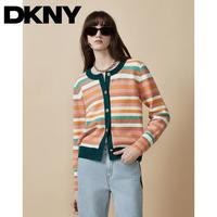 DKNY 羊毛混纺2025秋季上衣简约百搭通勤条纹圆领针织衫外套女
