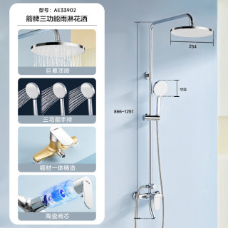 箭牌 淋浴花洒套装喷头增压手持顶喷三功能卫浴花洒AE33902SPG
