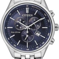 CITIZEN 西铁城 男士计时生态驱动手表，不锈钢表带,银色