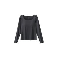 ubras24年新保暖方领亲肤蚕丝羊毛带杯肌底衣秋衣女美拉德 方领长袖款-都市深花灰色 L