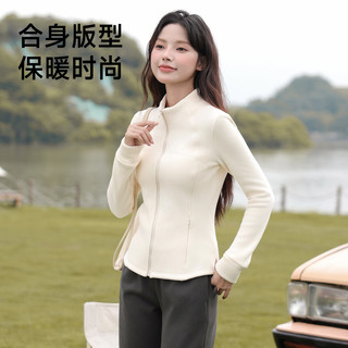 班尼路加绒外套女装立领修身秋冬季内里长绒保暖上衣服可内搭13 【双面绒】杏#纯色 M