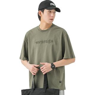 WOODSOON 冰丝短裤套装短袖T恤男生夏季潮流纯棉宽松休闲体恤穿搭 180/XL T1041松石绿【纯棉压花T恤】