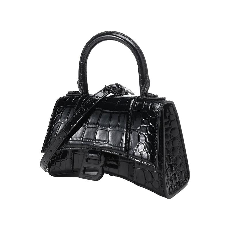 BALENCIAGA 巴黎世家 Hourglass系列 女士皮革手提包 592833 1LR67 1000 黑色 迷你号