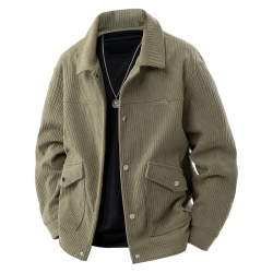 皮尔·卡丹 皮尔卡丹（pierre cardin）灯芯绒外套男装秋冬季工装潮流宽松休闲加厚夹克上衣 豆绿色 XL