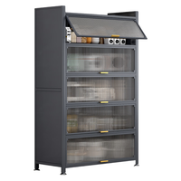 摩霄厨房置物架落地餐边防尘带门储物碗柜大容量收纳橱柜子三层50*42 两门三层高800-灰色