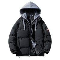 GLM森马集团品牌棉服男秋冬季连帽百搭韩版假两件棉服男装袄子外套 黑色 XL(120斤-140斤)