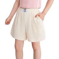 ASK JUNIOR女童裤子2024夏装儿童休闲纯色凉感透气短裤运动跑步裤 米白色 140