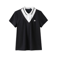 ELLE ACTIVEV领撞色翻领POLO衫女士2023夏季新款时尚休闲气质通勤纯棉短袖T恤 藏青色 XL