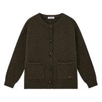 ELLE KIDS女童开衫春秋款复古时髦羊毛混纺宽松百搭牛角扣针织毛衣开衫
