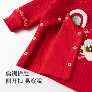 乖奇熊【加厚夹丝】儿童睡衣套装秋冬宝宝衣服裤子两件套婴儿分体家居服 大红/福临醒狮 80