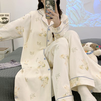 婧麒产妇待产裙秋冬季纯哺乳睡衣棉产后月子服连衣裙带裤子女 XXL